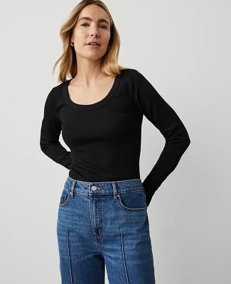 Ann Taylor Petite Weekend Collection Long Sleeve Scoop Neck T-Shirt Black Women's