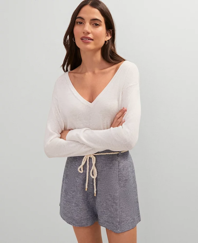 Ann Taylor Weekend Collection Linen Blend V-Neck Sweater Women's
