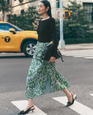 Ann Taylor Floral Ruched Midi Skirt Mellow Mint Women's