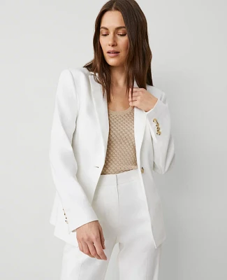 Ann Taylor The One-Button Blazer Herringbone Linen Blend White Women's