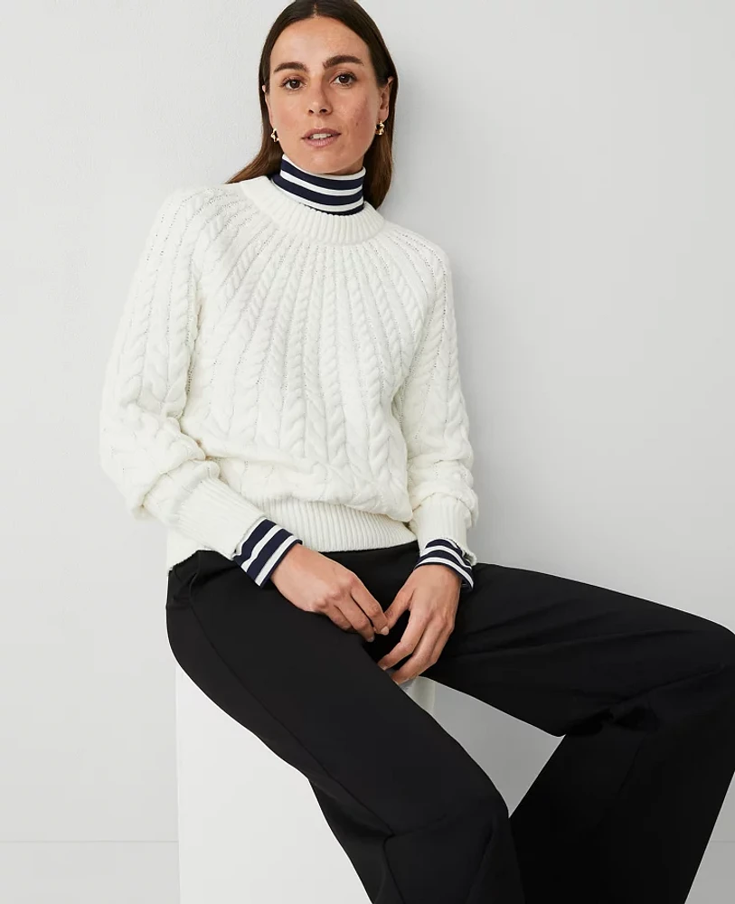 Ann Taylor Petite Weekend Collection Cable Chunky Neck Sweater Size XL Winter White Women's