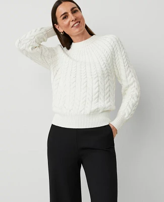 Ann Taylor Petite Weekend Collection Cable Chunky Neck Sweater Size XL Winter White Women's