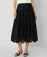 Ann Taylor Eyelet Yoke Midi Skirt Black Women's