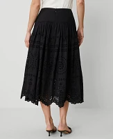 Ann Taylor Eyelet Yoke Midi Skirt Black Women's