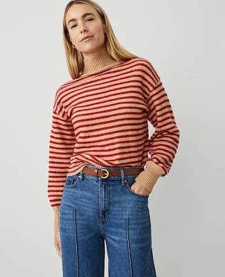 Ann Taylor Petite Weekend Collection Turtleneck Stripe Drop Shoulder Sweater Iconic Red Women's
