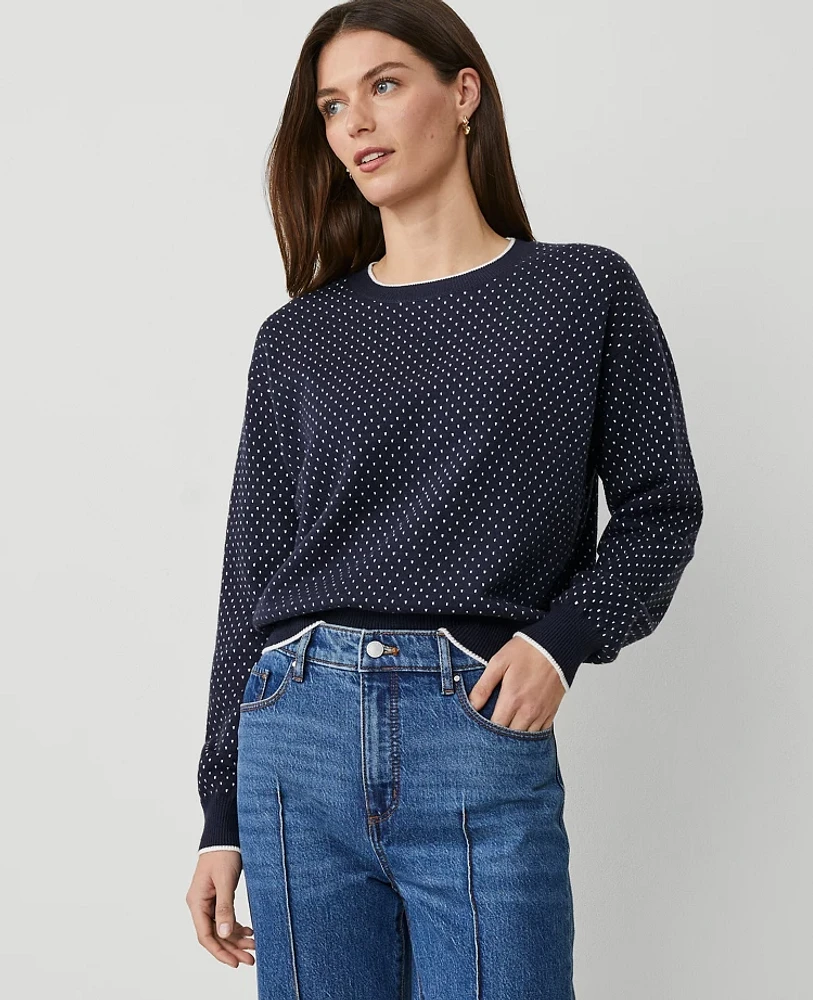 Ann Taylor Weekend Collection Jacquard Wedge Sweater Navy/White Women's
