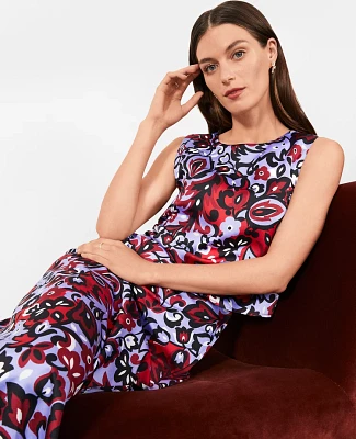Ann Taylor Petite Paisley Tank Top Size XS Iconic Red Women's