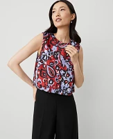 Ann Taylor Petite Paisley Tank Top Size XS Iconic Red Women's