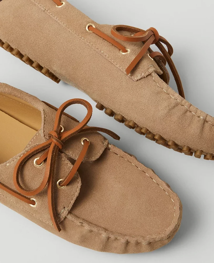 Ann Taylor Weekend Collection Suede Boat Shoes Cappuccino Tan Women's