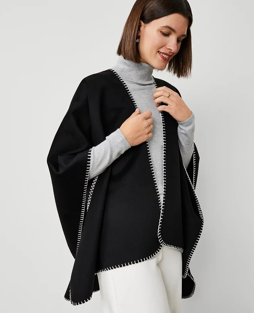 Ann Taylor Whipstitch Open Poncho Black Women's