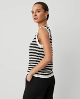 Ann Taylor Weekend Collection Striped Open-Stitch Sweater Shell Top Black/White Combo Women's