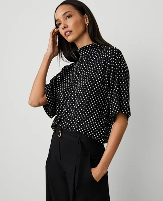 Ann Taylor Dotted Elbow Sleeve Top Size Large Black/White Combo Women's