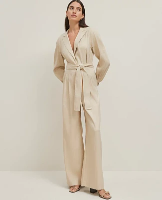 Ann Taylor Linen Blend Wide Leg Jumpsuit Toasted Oat Women's