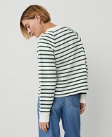 Ann Taylor Petite Weekend Collection Striped Henley Sweatshirt Dried Cilantro Women's