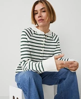 Ann Taylor Petite Weekend Collection Striped Henley Sweatshirt Dried Cilantro Women's