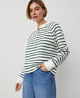 Ann Taylor Petite Weekend Collection Striped Henley Sweatshirt Dried Cilantro Women's