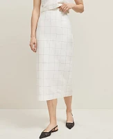 Ann Taylor The Clean Midi Skirt Windowpane Linen Blend White/Black Multi Women's