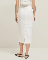 Ann Taylor The Clean Midi Skirt Windowpane Linen Blend White/Black Multi Women's
