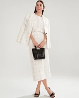 Ann Taylor The Clean Midi Skirt Windowpane Linen Blend White/Black Multi Women's