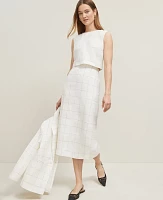 Ann Taylor The Clean Midi Skirt Windowpane Linen Blend White/Black Multi Women's