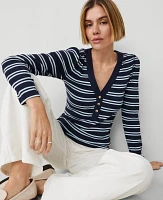 Ann Taylor Weekend Collection Striped Puff Sleeve Henley Top Night Sky Women's