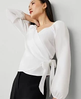 Ann Taylor Wrap Tie-Waist Blouse Size Medium White Women's
