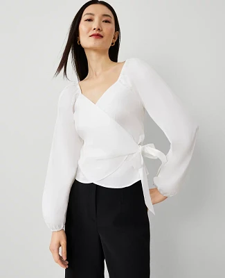 Ann Taylor Wrap Tie-Waist Blouse Size Medium White Women's