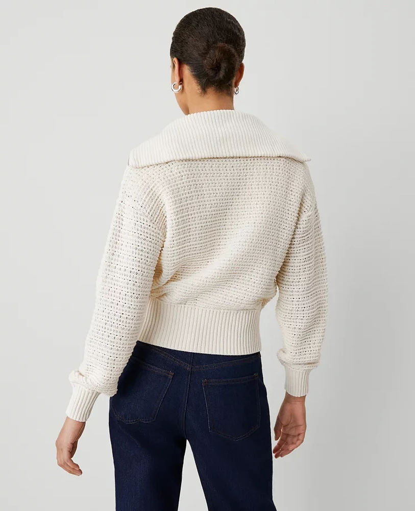 Ann Taylor Weekend Collection Open-Stitch Bomber Jacket Winter White Women's
