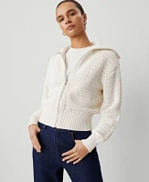 Ann Taylor Weekend Collection Open-Stitch Bomber Jacket Winter White Women's