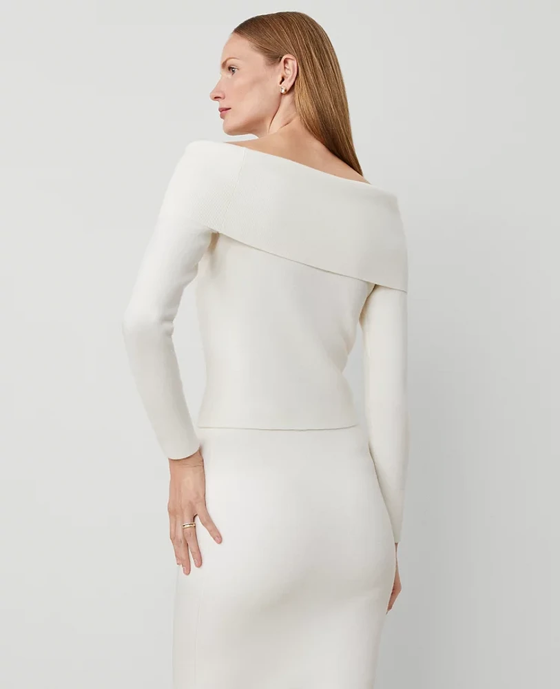 Ann Taylor Petite Off-The-Shoulder Sweater Size XL Winter White Women's