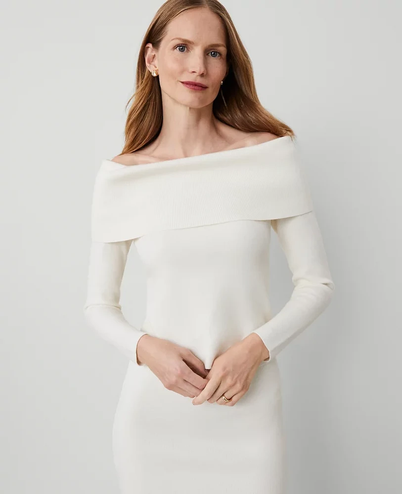Ann Taylor Petite Off-The-Shoulder Sweater Size XL Winter White Women's