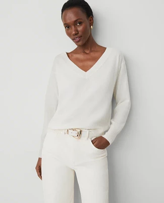 Ann Taylor Cashmere V-Neck Sweater Size XL Winter White Women's