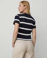 Ann Taylor Weekend Collection Striped Twist T-Shirt Night Sky Women's