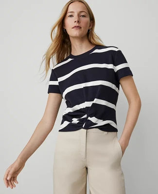 Ann Taylor Weekend Collection Striped Twist T-Shirt Night Sky Women's
