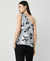 Ann Taylor Studio Collection Rose Garden Silk One-Shoulder Top Silver Mist Women's