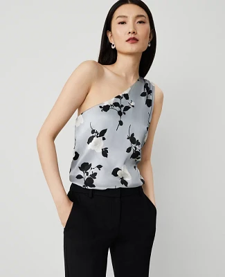 Ann Taylor Studio Collection Rose Garden Silk One-Shoulder Top Silver Mist Women's
