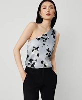 Ann Taylor Studio Collection Rose Garden Silk One-Shoulder Top Silver Mist Women's