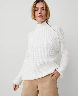 Ann Taylor Petite Weekend Collection Waffle Zip Sweater Winter White Women's