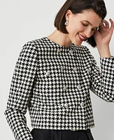 Ann Taylor Petite Houndstooth Double-Breasted Jacket Size 0 Black/White Multi Women's