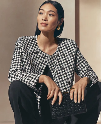Ann Taylor Petite Houndstooth Double-Breasted Jacket Size 0 Black/White Multi Women's