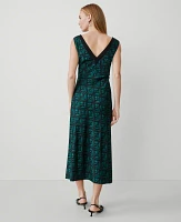 Ann Taylor Petite Geo V-Neck Bias Dress Size 00 Jewel Green Women's