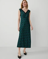 Ann Taylor Petite Geo V-Neck Bias Dress Size 00 Jewel Green Women's