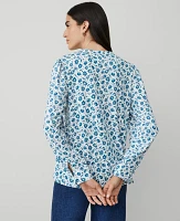 Ann Taylor Floral Bib Mixed-Media Top Winter White Women's