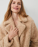Ann Taylor Petite Faux Fur Double-Breasted Coat Size XL Toasted Oat Women's