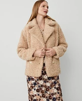 Ann Taylor Petite Faux Fur Double-Breasted Coat Size XL Toasted Oat Women's