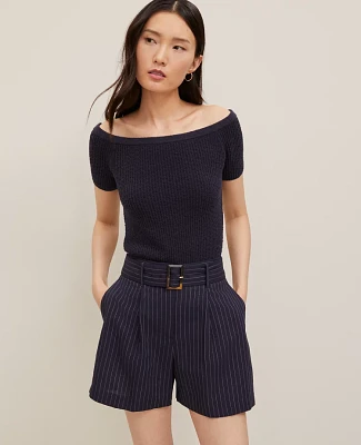 Ann Taylor The Belted Short Linen Blend Night Sky Women's