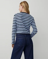 Ann Taylor Petite Striped Rounded Lady Jacket Size XL Larimar Blue Women's