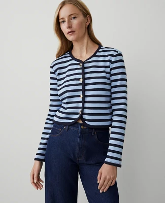 Ann Taylor Petite Striped Rounded Lady Jacket Size XL Larimar Blue Women's