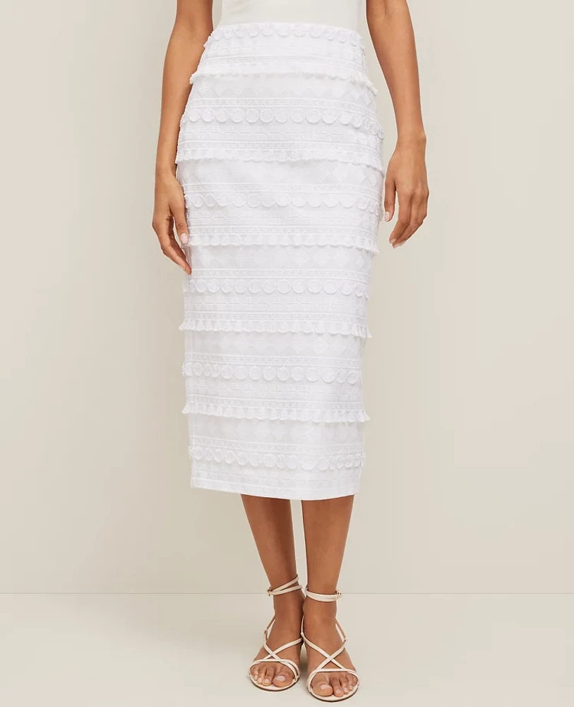 Ann Taylor Embroidered Column Midi Skirt White Women's