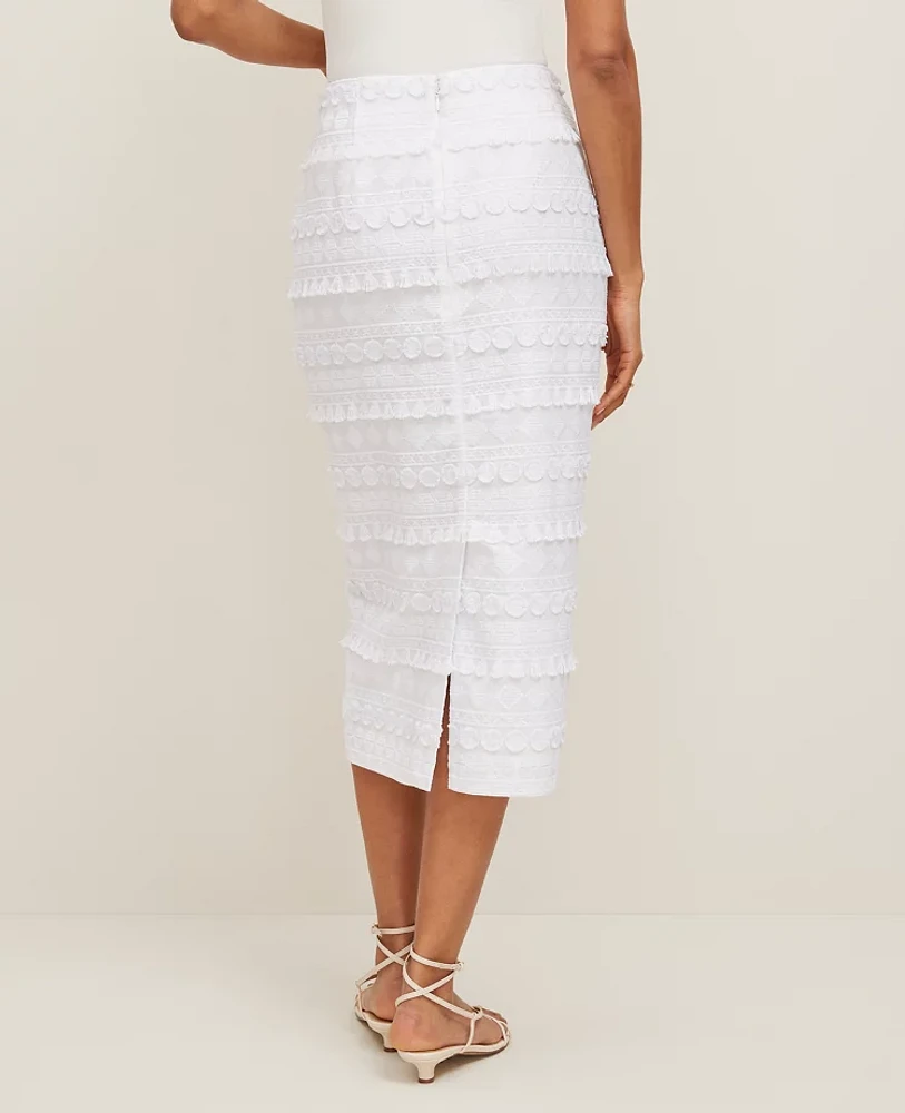 Ann Taylor Embroidered Column Midi Skirt White Women's